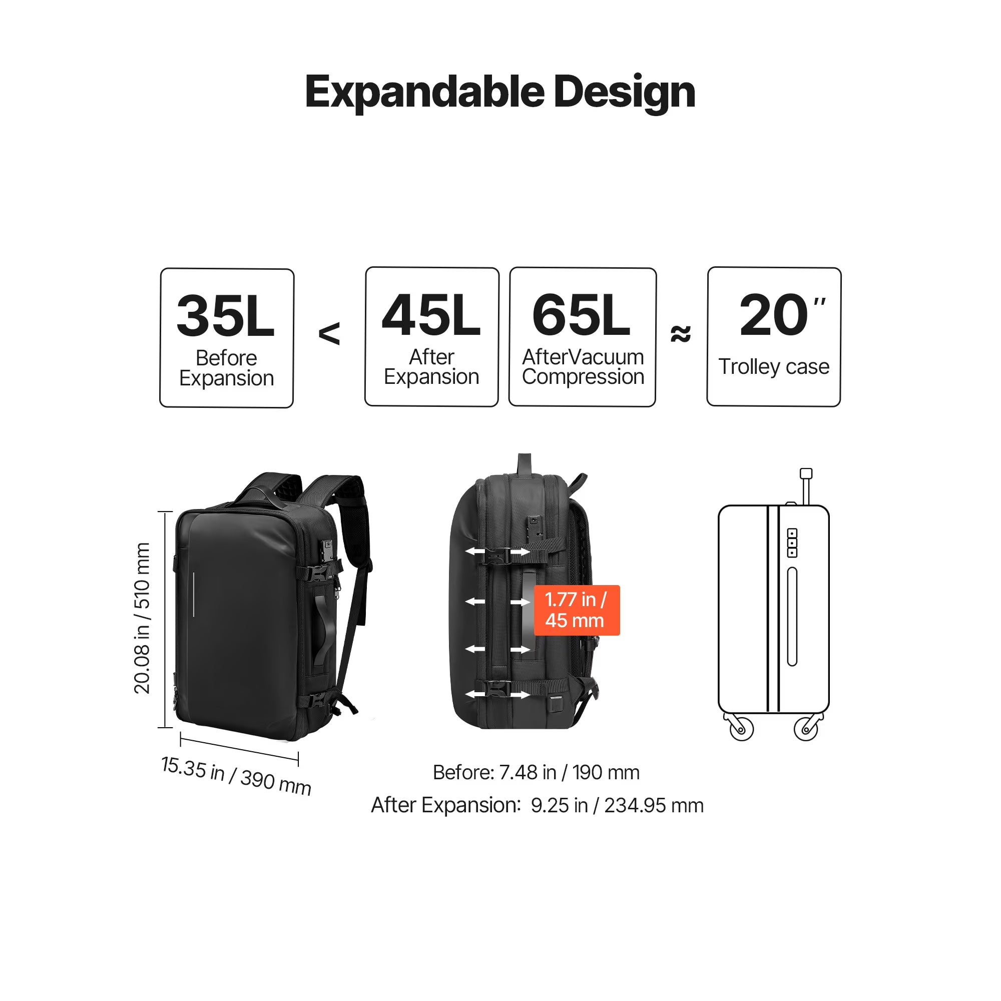VEVOR 65L Vacuum Travel Backpack